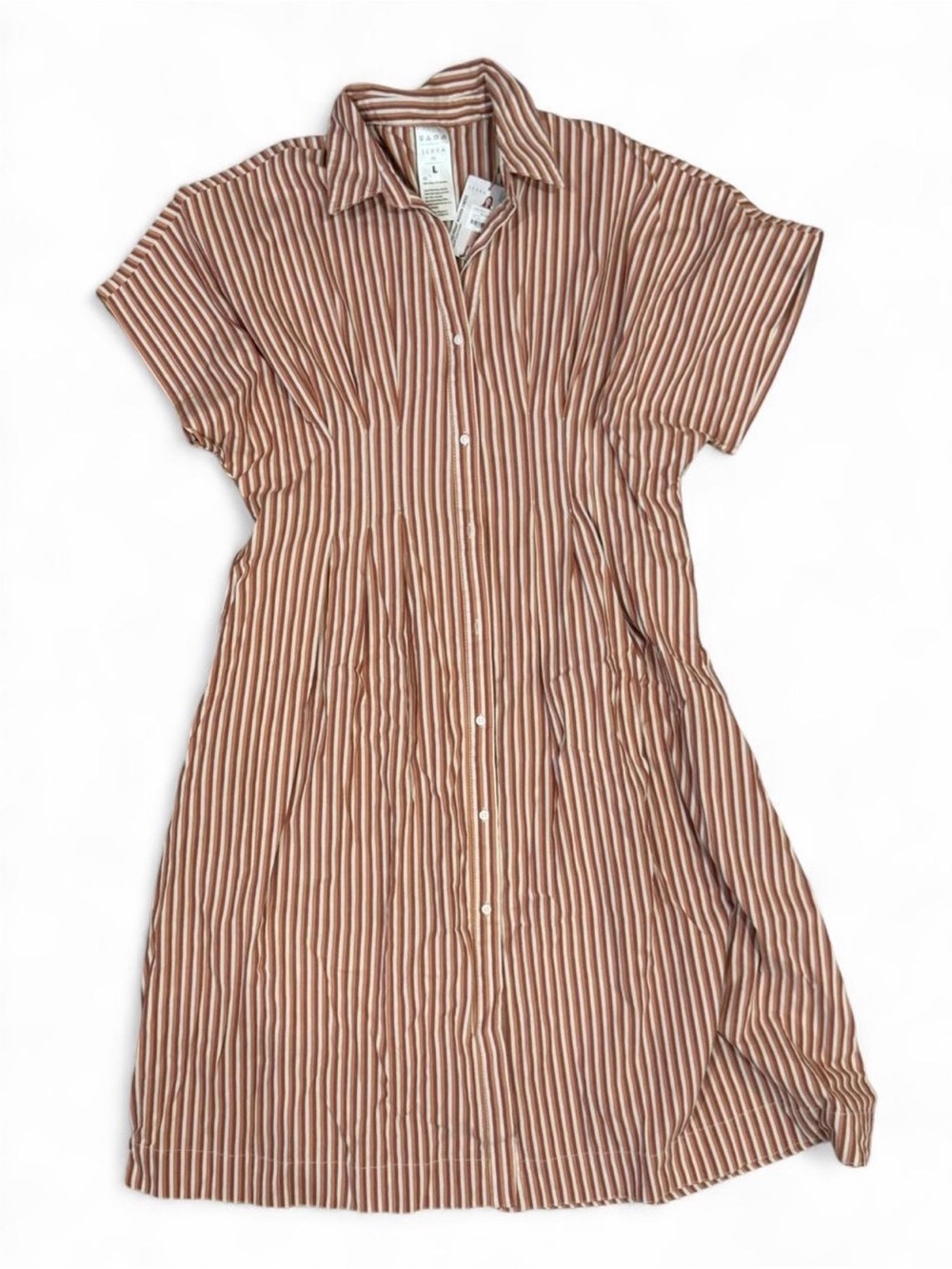 Serra Striped Midi Shirt Dress in Brown and White